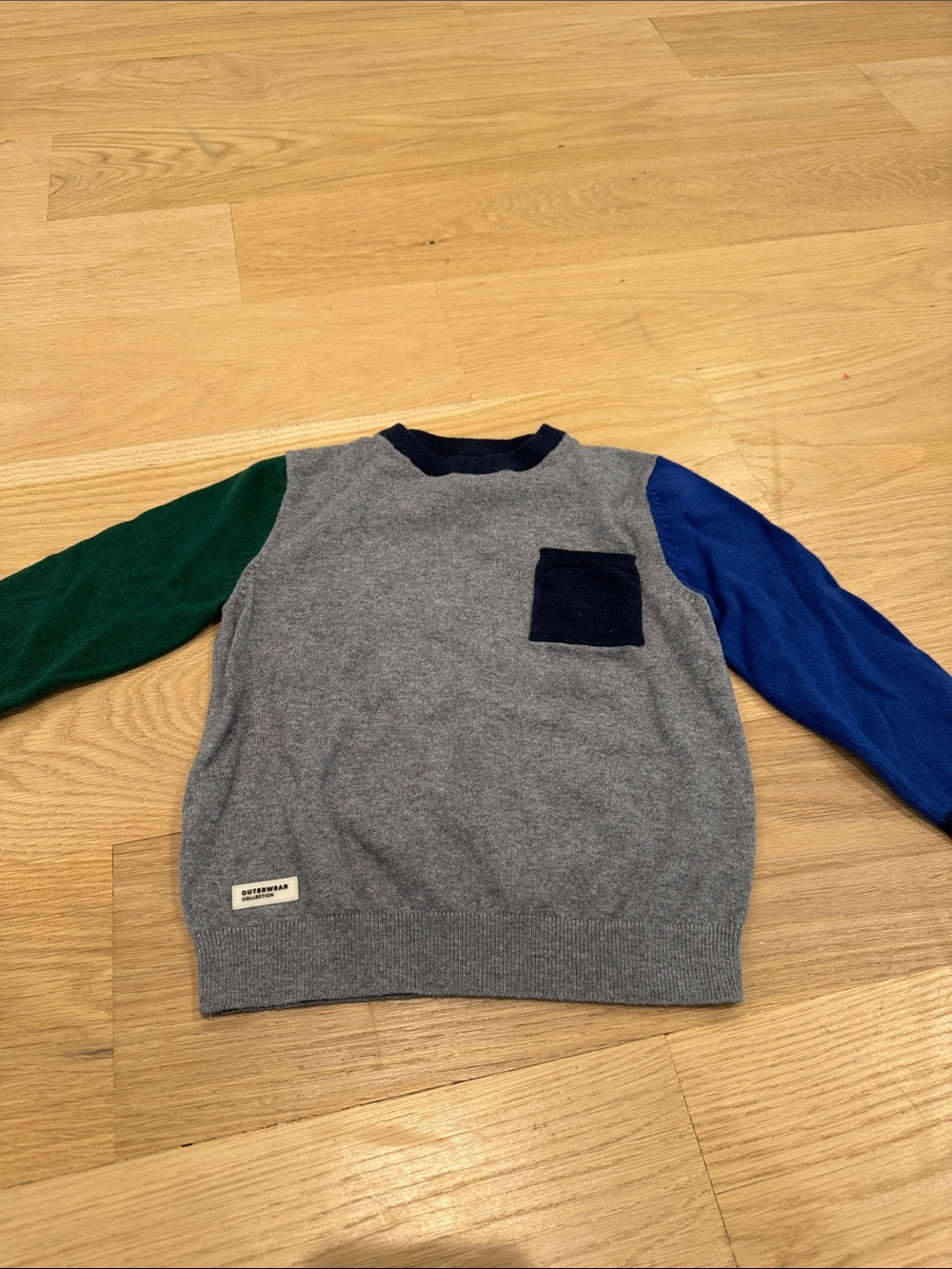 Mayoral Gray Sweater with Green and Blue Sleeves